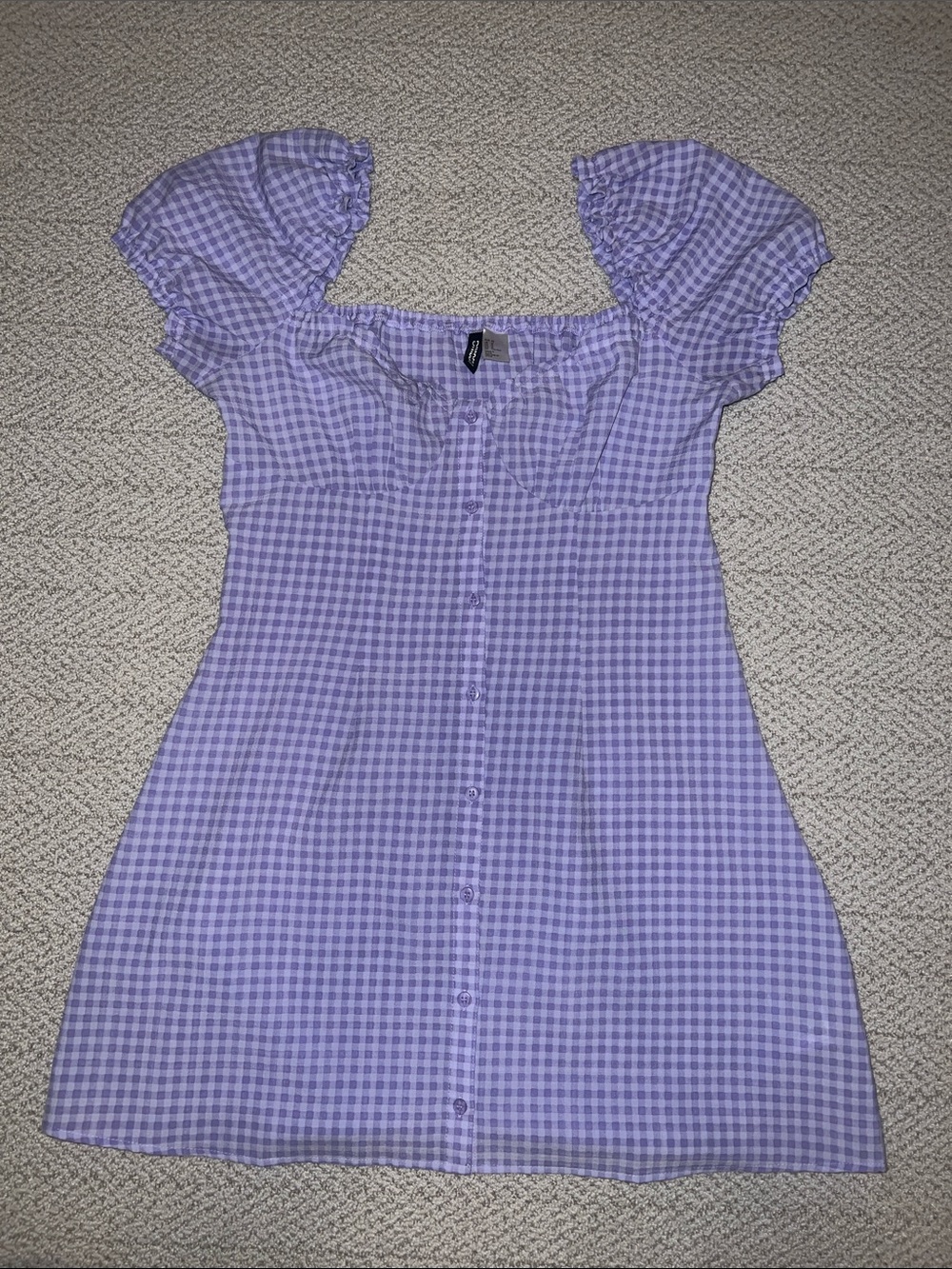 Divided Lavender Gingham Puff-Sleeve Mini Dress